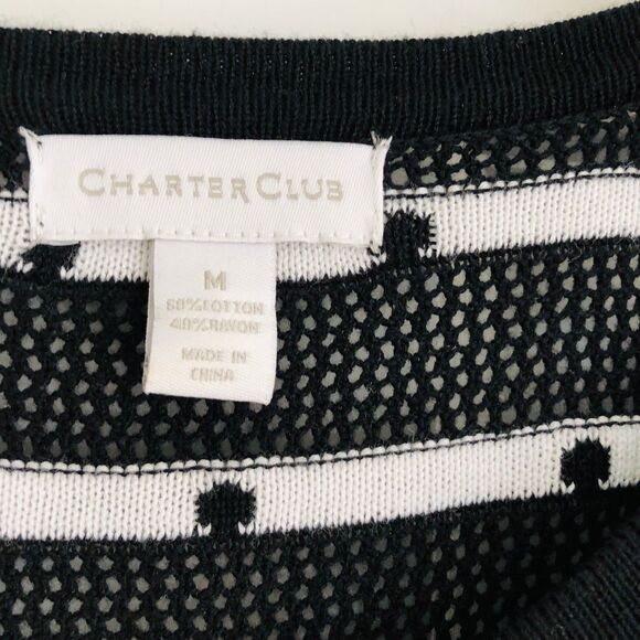 CHARTER CLUB Women's Sweater Cardigan size Medium Black Polka Dot Button Down - Picture 7 of 9
